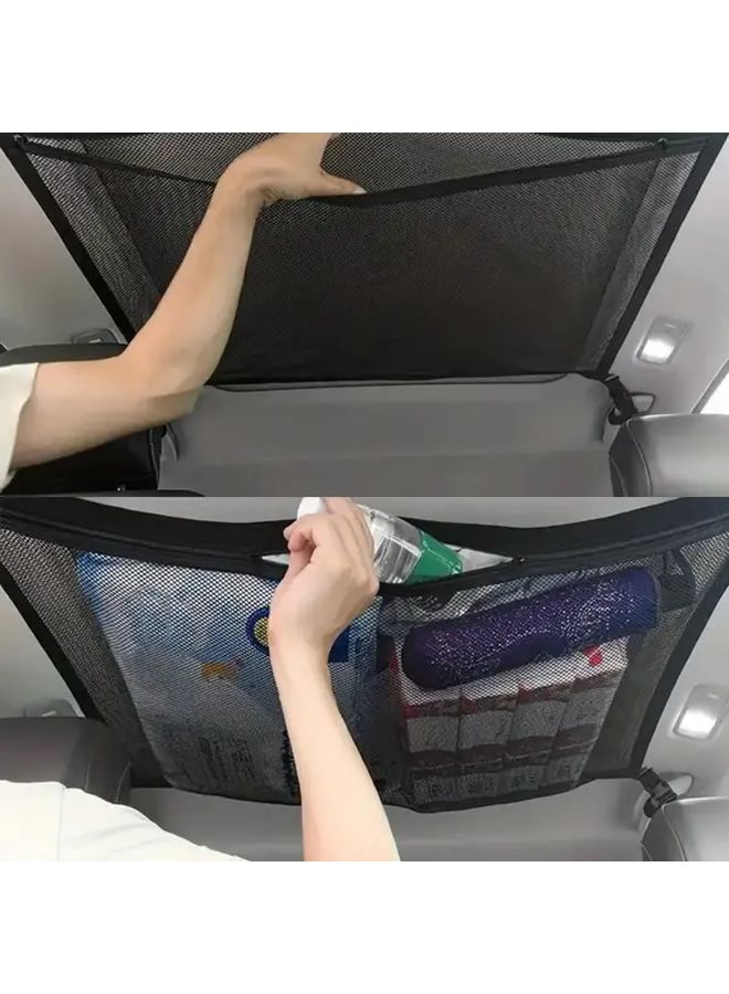 Black Car Ceiling Storage Net 2 Pack Large Capacity Roof Organizer For Travel Camping - Image 1